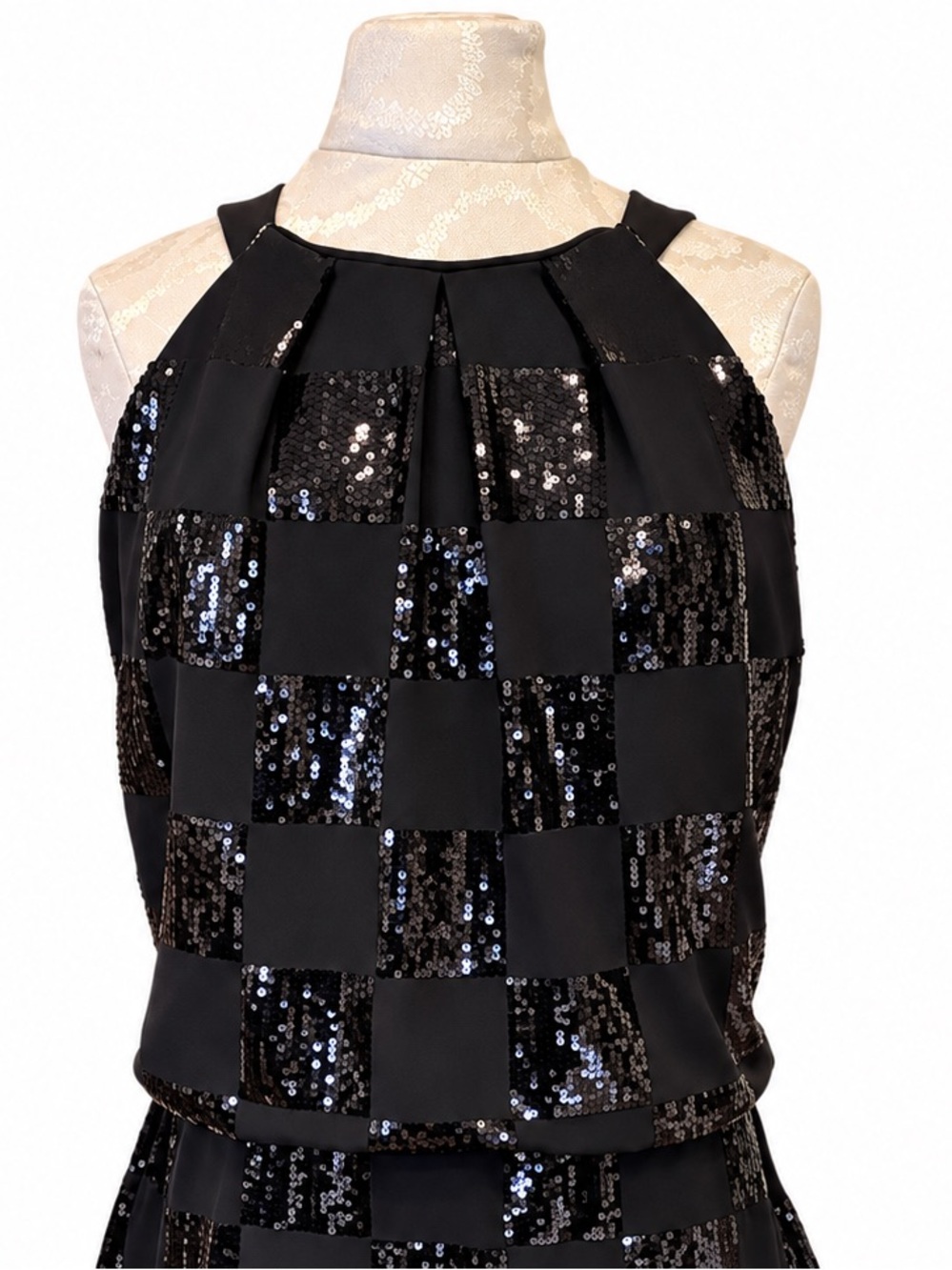 WHBM Black Sequin Halter Sleeveless Party Top M NWT Holiday Glam - Picture 5 of 11